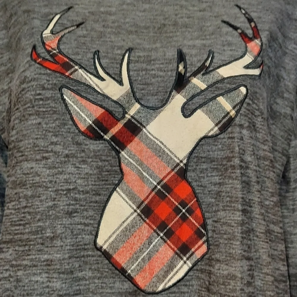 Maurices Gray Plaid Reindeer Cowl Neck Cozy Pullover Sweatshirt - Picture 4 of 13